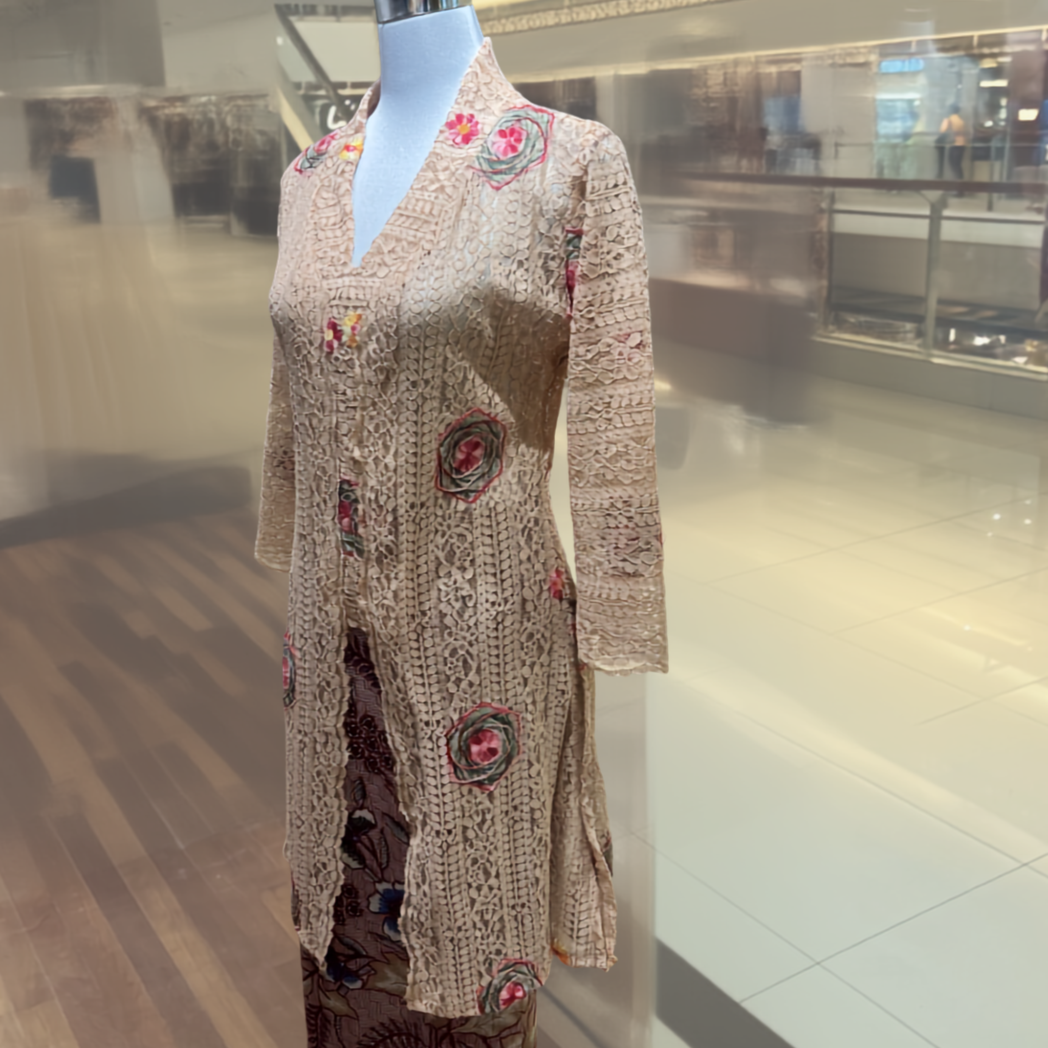 Seroja Long Kebaya Top - Brown