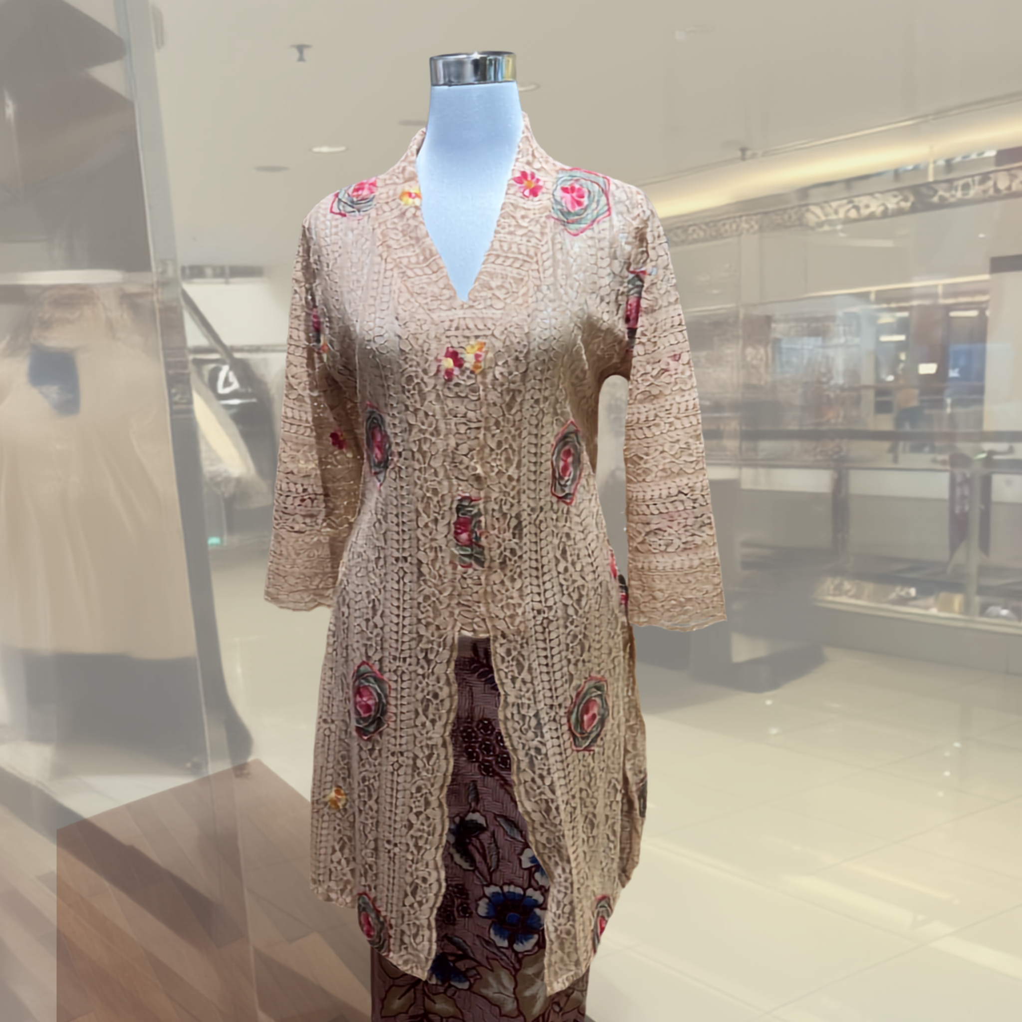 Seroja Long Kebaya Top - Brown