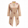 POYA Seroja long brown kebaya top in embroidered lace with floral accents and a classic front-opening silhouette.