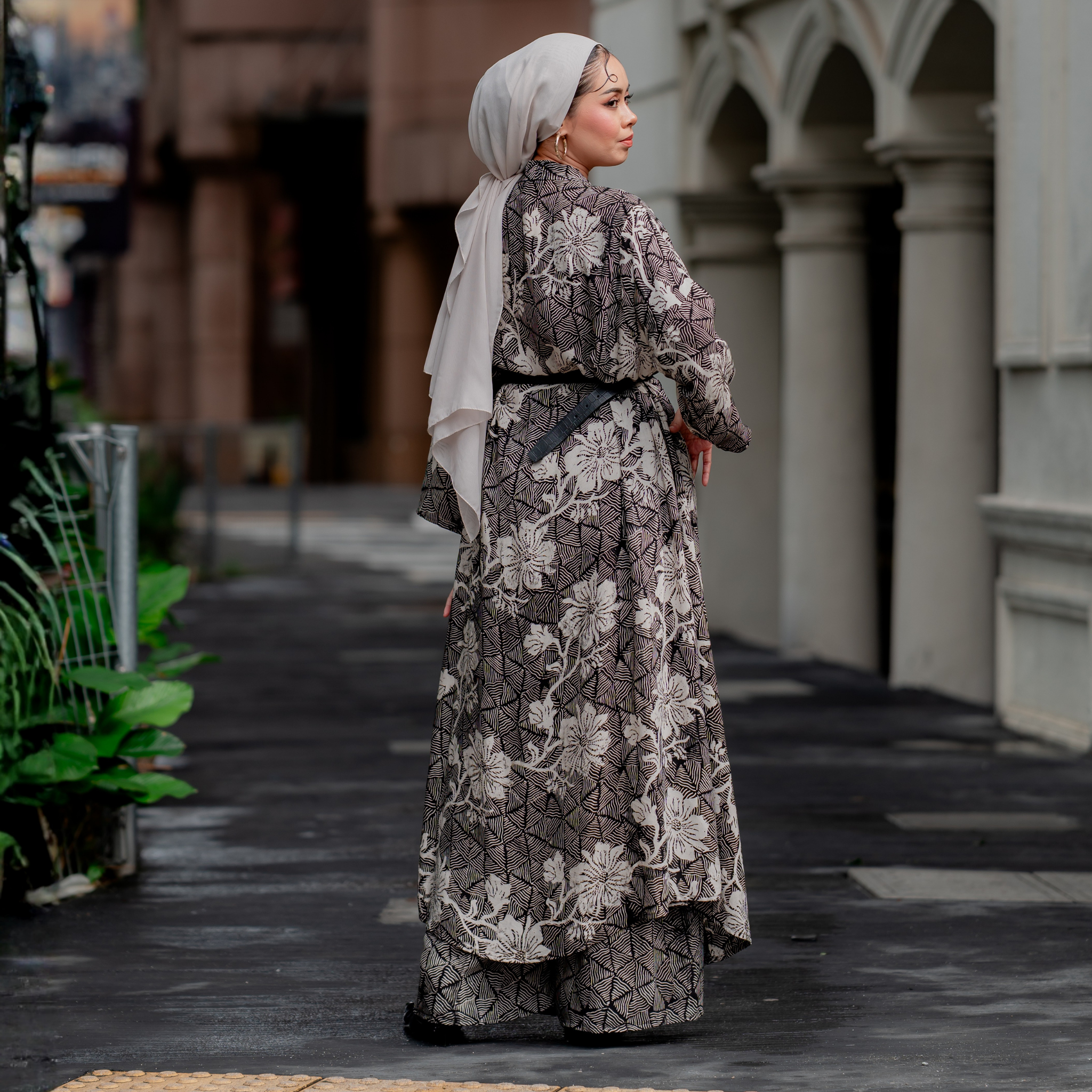 Raya Long  Kebaya Outer with Pants - Black