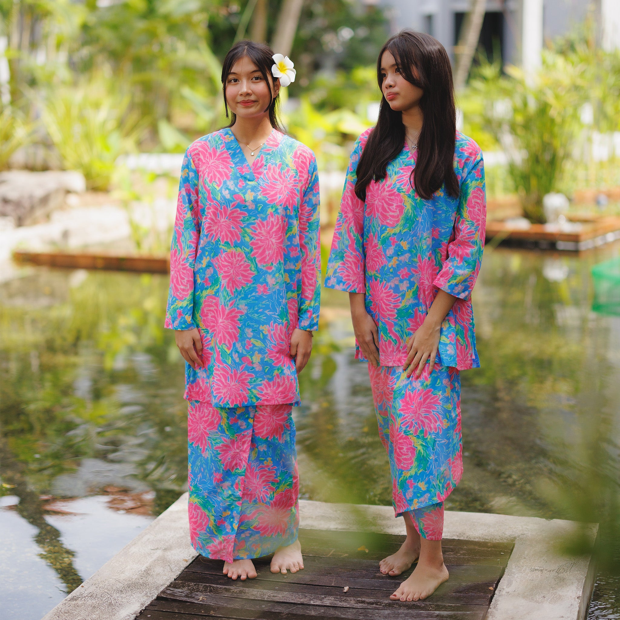 Baju Kurung Kimono Indah - Girls in Dahlia Blue