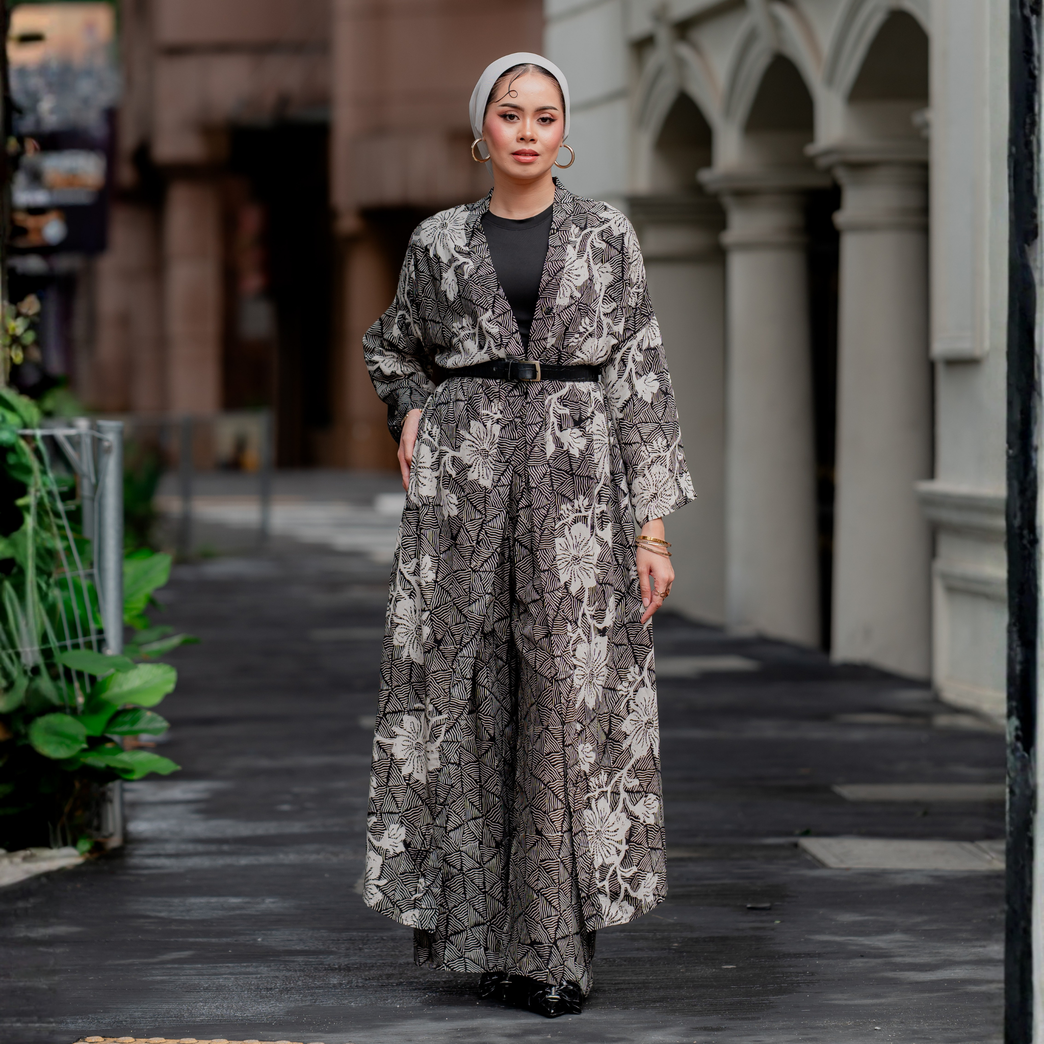 Raya Long  Kebaya Outer with Pants - Black