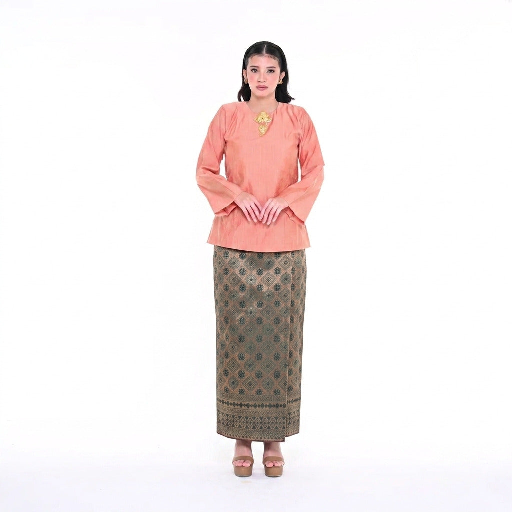 Baju Kedah Pesak Orange Brocade