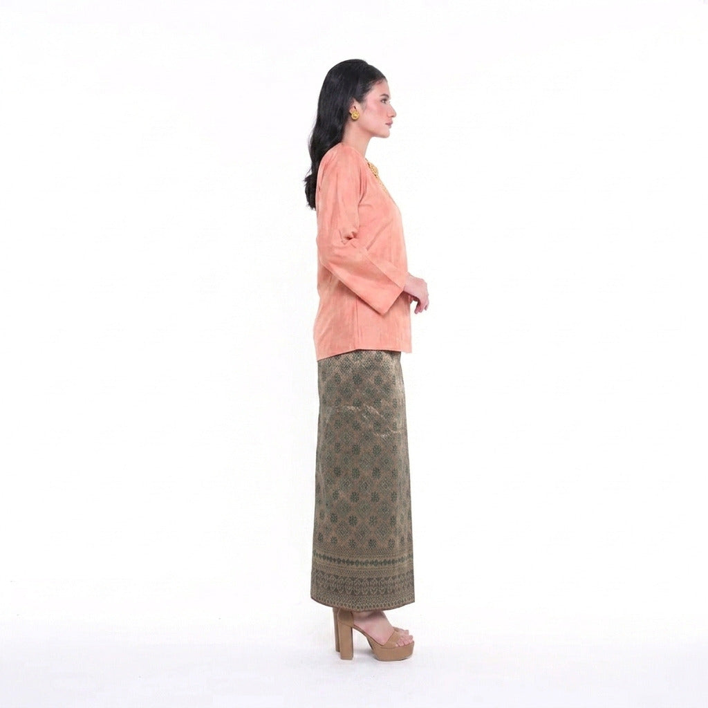Baju Kedah Pesak Orange Brocade