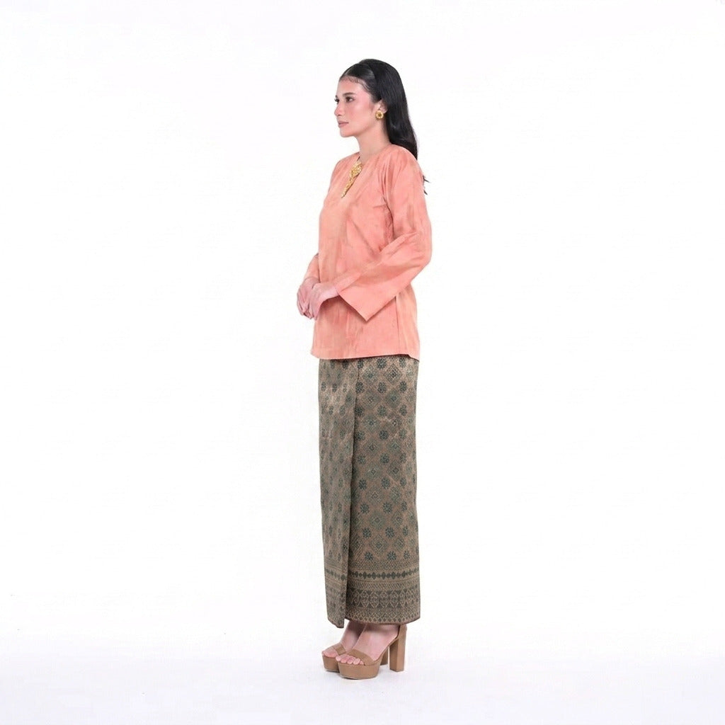 Baju Kedah Pesak Orange Brocade