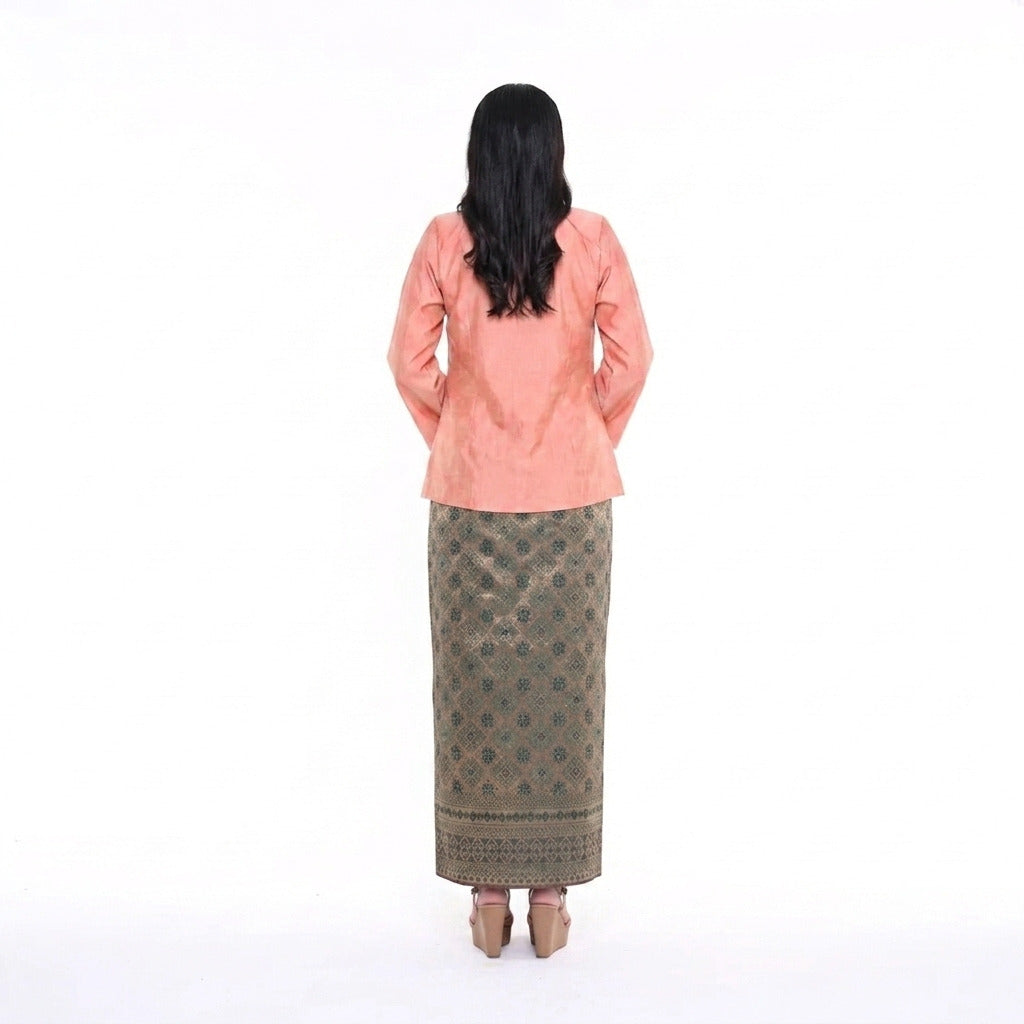 Baju Kedah Pesak Orange Brocade