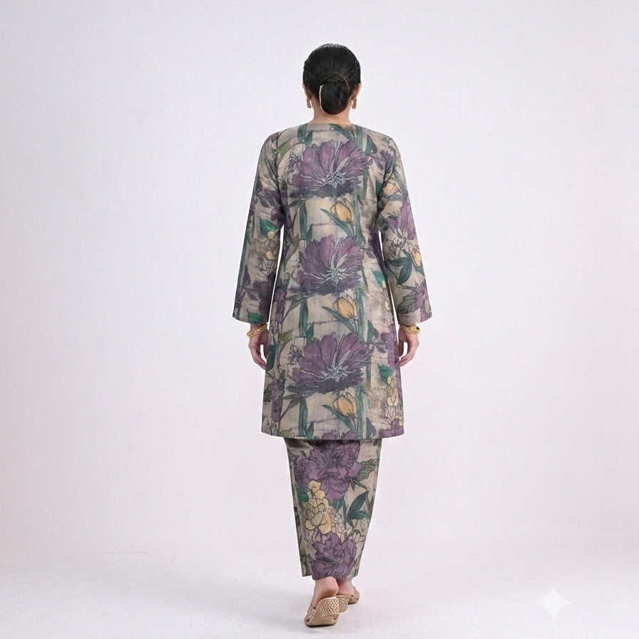 Baju Kurung Gelombang Seroja Purple