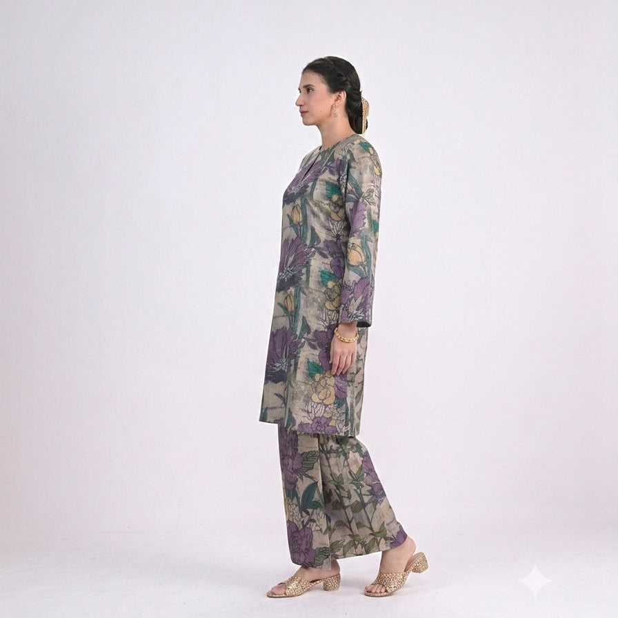 Baju Kurung Gelombang Seroja Purple