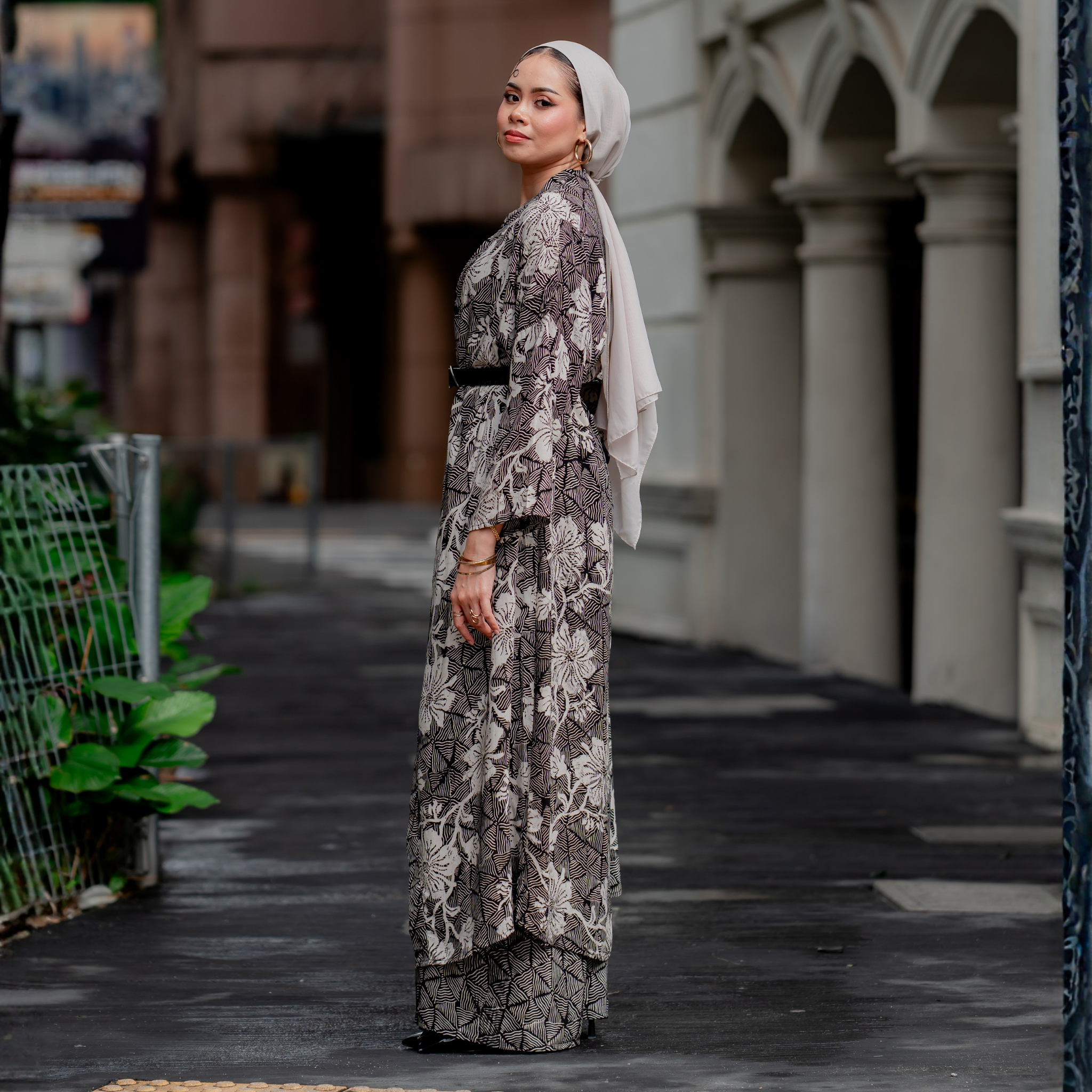 Raya Long  Kebaya Outer with Pants - Black